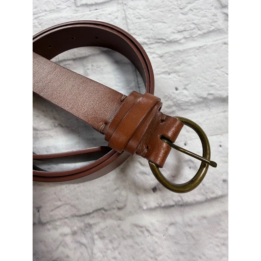 Leather Belt Womens 46 Brown Excellent Round Buckle Casual Accessory